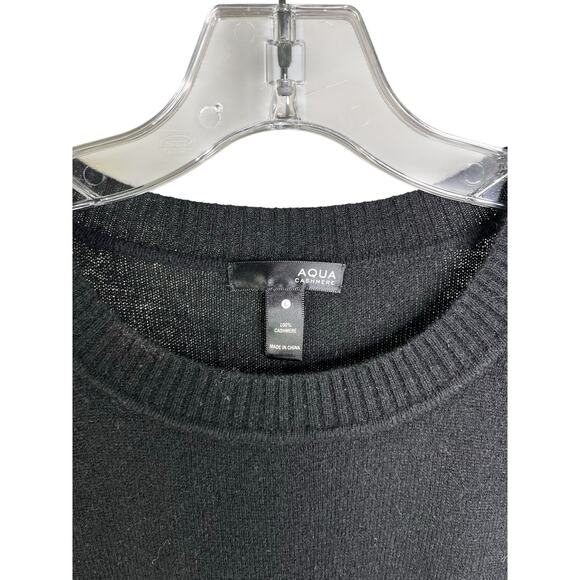 Aqua Cashmere Sweater Womens Large Black Crewneck Classic Minimal - Picture 2 of 8